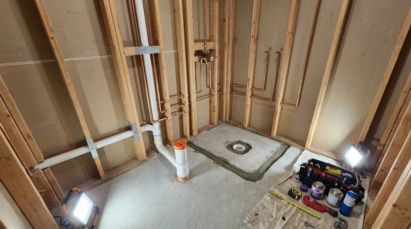 Bathroom rough-in plumbing during remodel by Johns Plumbing LLC in Goldendale