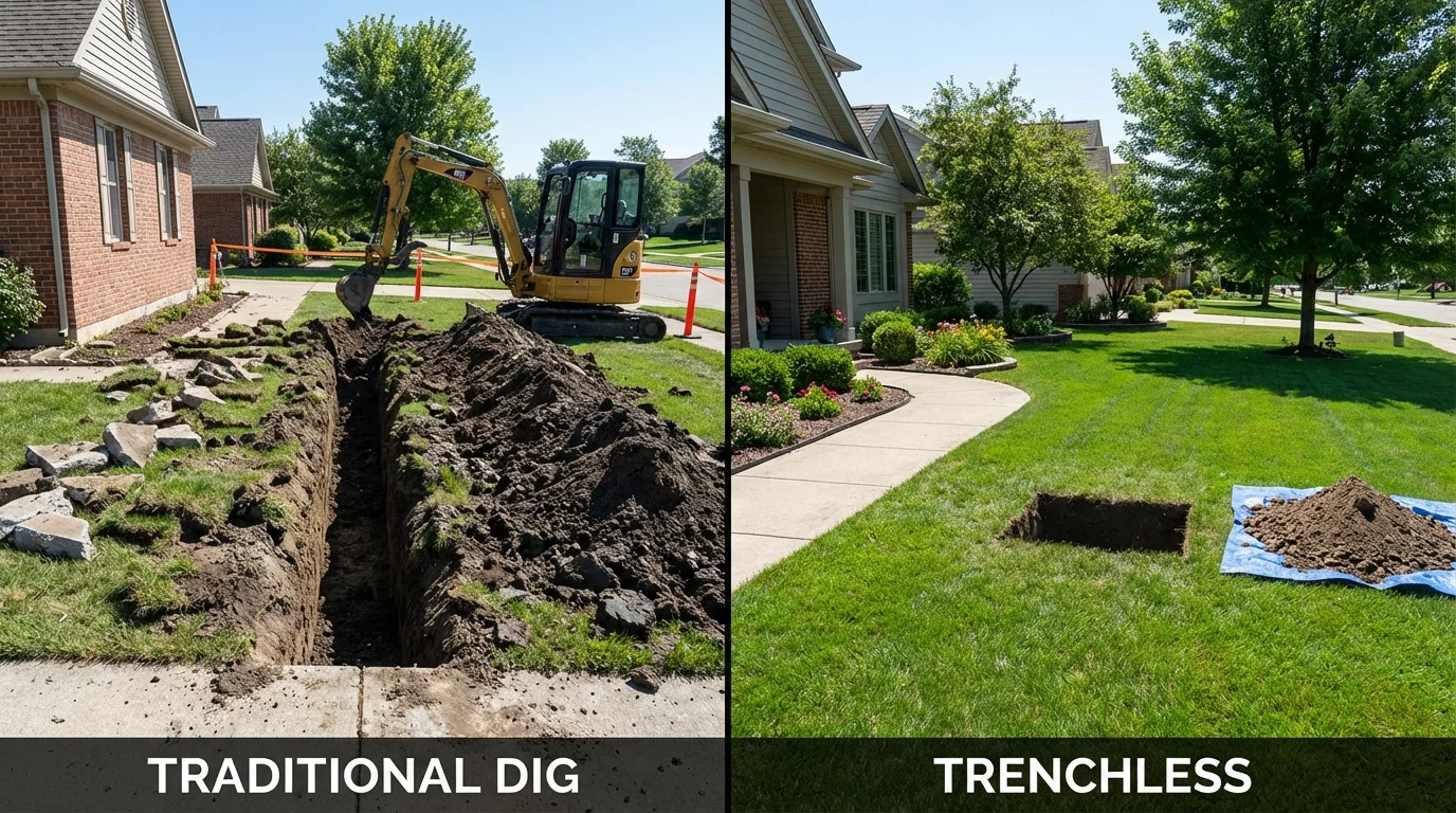 Trenchless sewer repair with minimal yard damage versus traditional excavation in Goldendale, WA